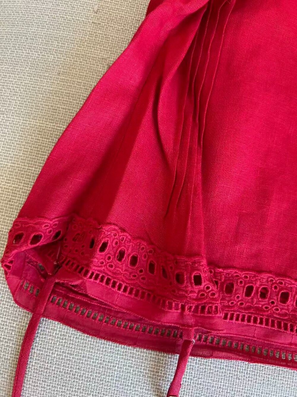 EUC Reformation Pomona Linen Midi Dress Sz2 Lipstick Red Lace Trim French Party - Picture 7 of 9